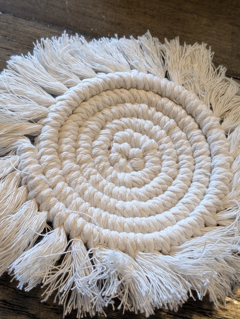 Boho Fringe Rope Coasters Set of 2 Cream Macrame Coasters Handmade Woven Rustic